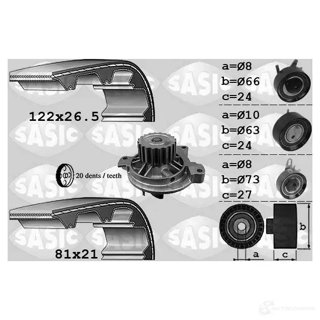 Комплект ремня ГРМ с помпой SASIC MF T7FB 3906052 2135310 3660872431707