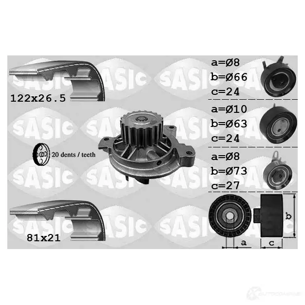 Комплект ремня ГРМ с помпой SASIC 6OG5K XU 3906049 2135307 3660872431615