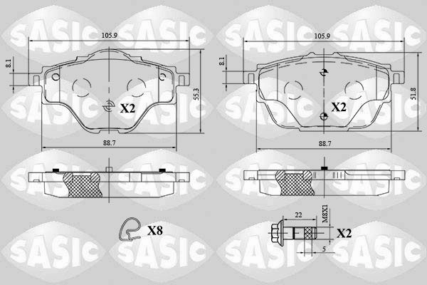 Тормозные колодки дисковые, комплект SASIC C JOWU 1439899030 6210079