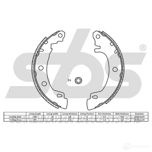 Барабанные тормозные колодки, комплект SBS 5700755010792 CNV J2 18492739581 2397793 изображение 1