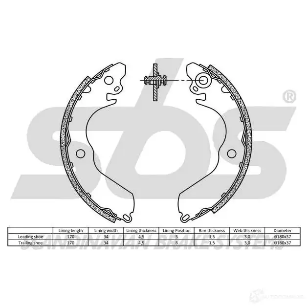 Барабанные тормозные колодки, комплект SBS 5700755010556 18492730533 Z583 L 2397639 изображение 1
