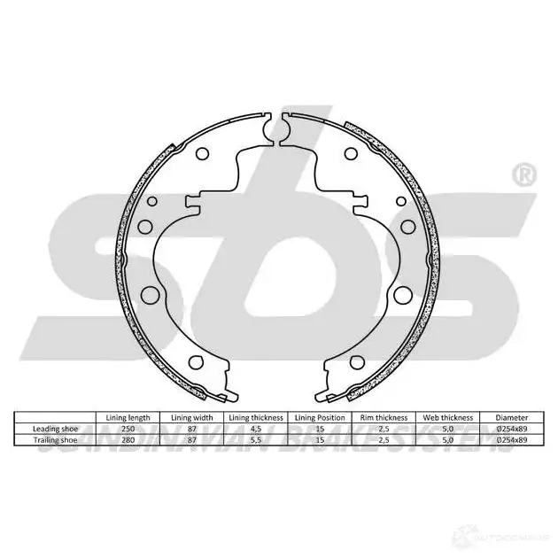 Барабанные тормозные колодки, комплект SBS O 37UT9K 18492723436 2397527 5700755229514 изображение 1