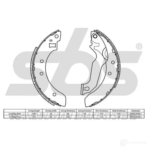 Барабанные тормозные колодки, комплект SBS 5Z 921F 18492725365 2397573 5700755200698 изображение 1
