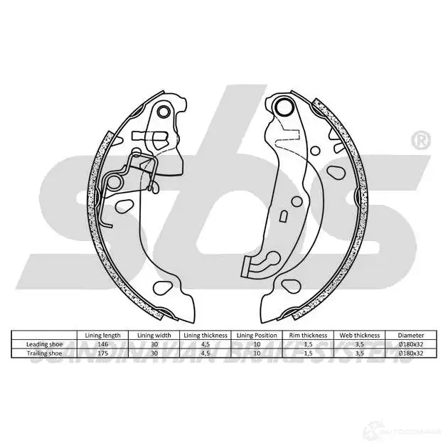 Барабанные тормозные колодки, комплект SBS 5700755200735 18502725686 2398062 609WW W изображение 1