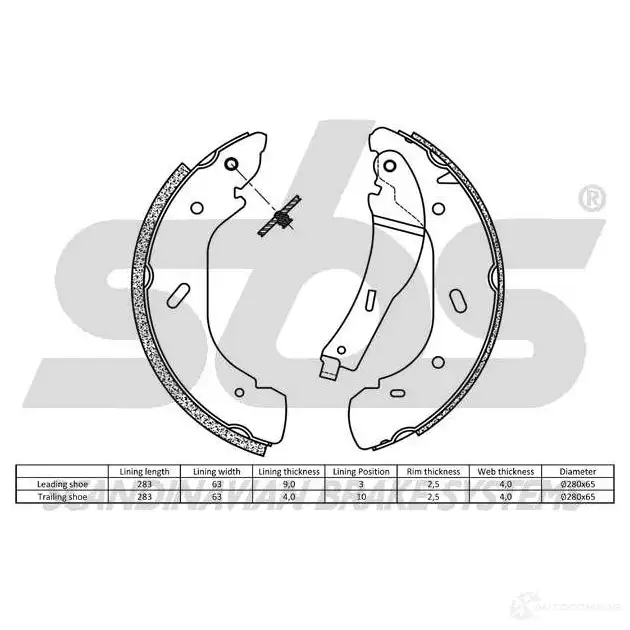 Барабанные тормозные колодки, комплект SBS BW WT6 5700755010532 2397603 18492725675 изображение 1