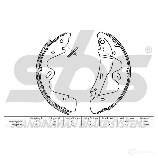 Барабанные тормозные колодки, комплект SBS 1 0AHK2 2397513 5700755229927 18492722735 изображение 1