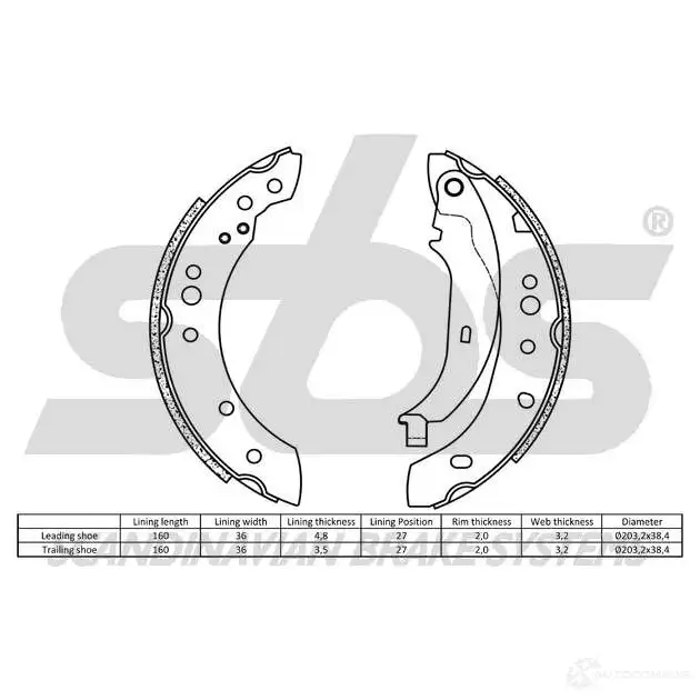 Барабанные тормозные колодки, комплект SBS 5700755230626 18492739760 O459E G 2397798 изображение 1