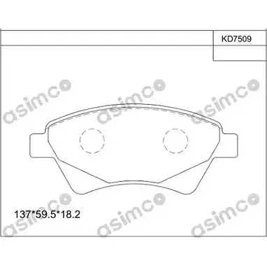 Тормозные колодки, дисковые, комплект ASIMCO TOZDP2B R 2PHC KD7509 4280543