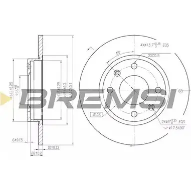 Тормозной диск BREMSI 4301908 DBA059S 9IF 7HN Q0W0Y изображение 0