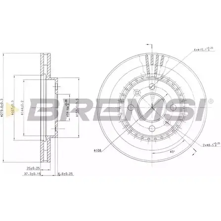 Тормозной диск BREMSI N6MW54 DBA398V C YB7M 4302178 изображение 0