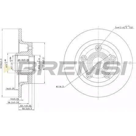 Тормозной диск BREMSI 4302226 UIK8DY T OO96GYN DBA456S