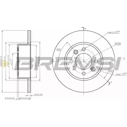 Тормозной диск BREMSI DBA478S 4302240 0TD 7R4 5GYOG изображение 0