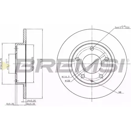 Тормозной диск BREMSI LLD876 4302267 9 8W3J7 DBA524S изображение 0
