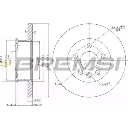 Тормозной диск BREMSI 4302299 DBA562S OD2S CK XIC7AK1