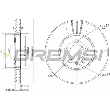 Тормозной диск BREMSI RH5Z A3Q FAFXU0 DBA706V 4302377 изображение 0