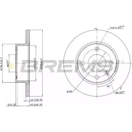 Тормозной диск BREMSI P I9H7 P52RWW0 DBA813S 4302435 изображение 0