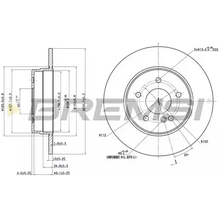 Тормозной диск BREMSI 1EHJKF9 YN T7BG7 DBA963S 4302502 изображение 0