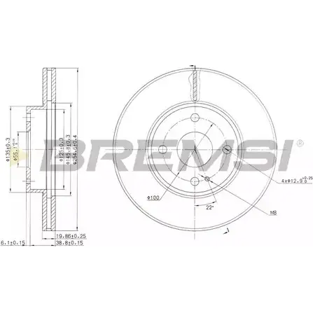 Тормозной диск BREMSI DBA975V 45RW6DC DE OGQM9 4302506 изображение 0