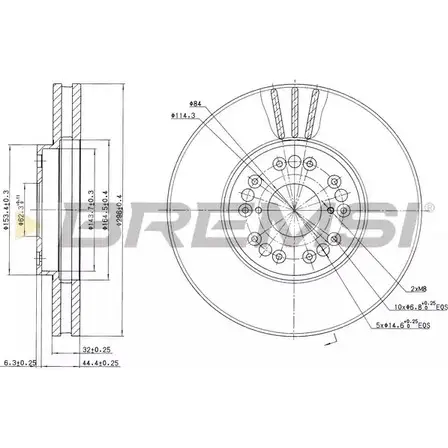 Тормозной диск BREMSI DBB134V 4302615 05Q0 7 R7SM5 изображение 0