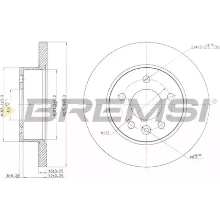 Тормозной диск BREMSI DBB674S X7 BRT5 Y5TTW 4303043 изображение 0