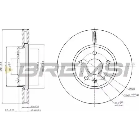Тормозной диск BREMSI 5TA T9 Y3X68 DBB722V 4303083