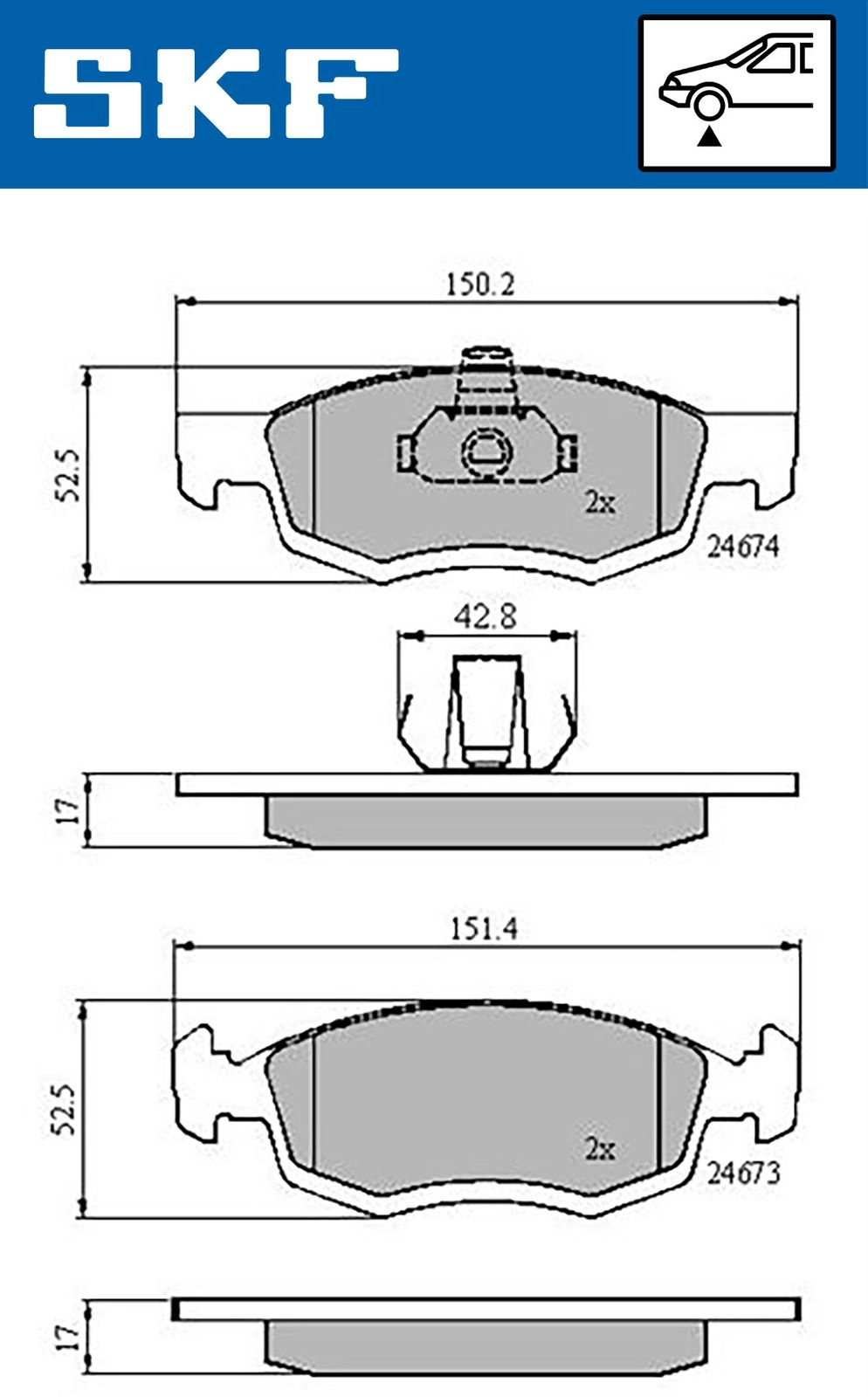 Тормозные колодки дисковые, комплект SKF VKBP 80294 3 I6I0N4 1440250949
