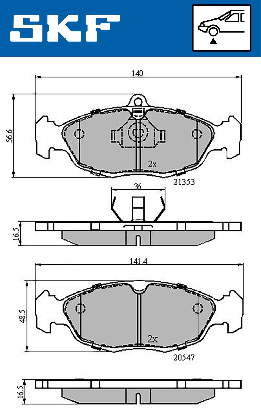 Тормозные колодки дисковые, комплект SKF HE 7L4Y VKBP 80468 1440251063
