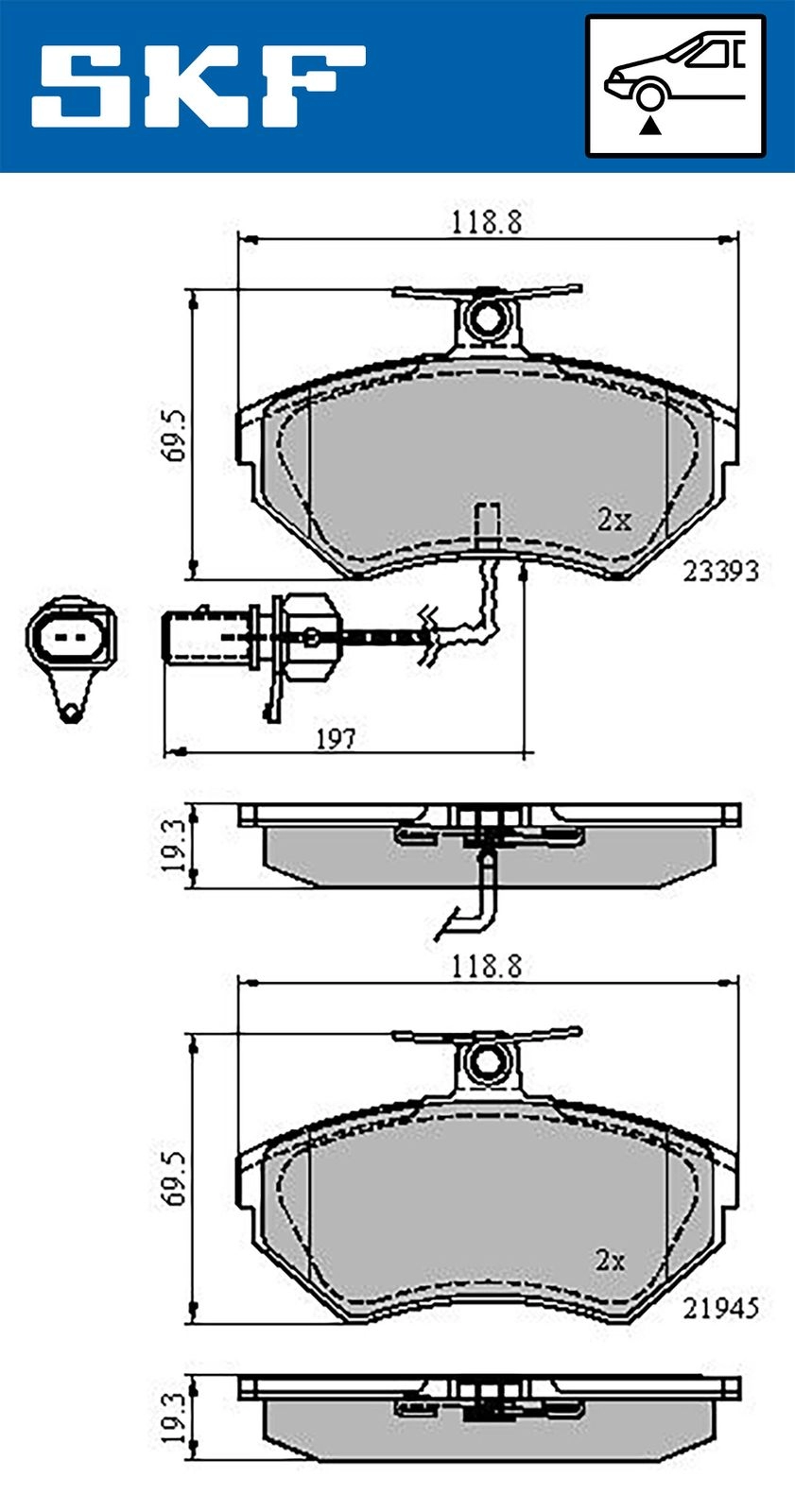 Тормозные колодки дисковые, комплект SKF 94DB9 X VKBP 80547 E 1440251114 изображение 0