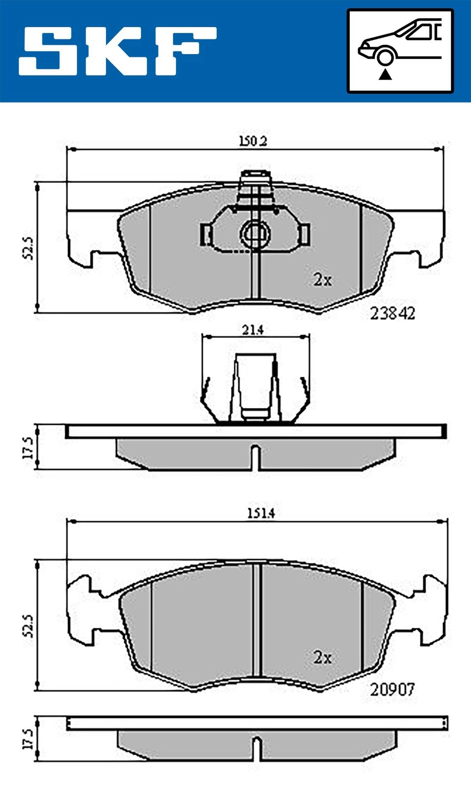 Тормозные колодки дисковые, комплект SKF A2V QN VKBP 80618 1440251155