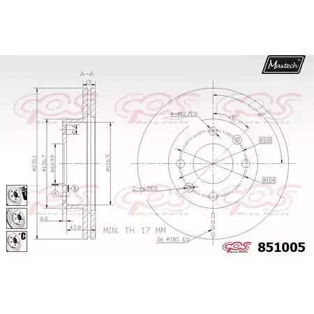 Тормозной диск MAXTECH IVPFAXZ 851005.6980 85 1005 4326177 изображение 0