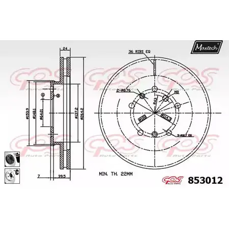 Тормозной диск MAXTECH 0Z7JK 853012.6060 8 53012 4326406 изображение 0