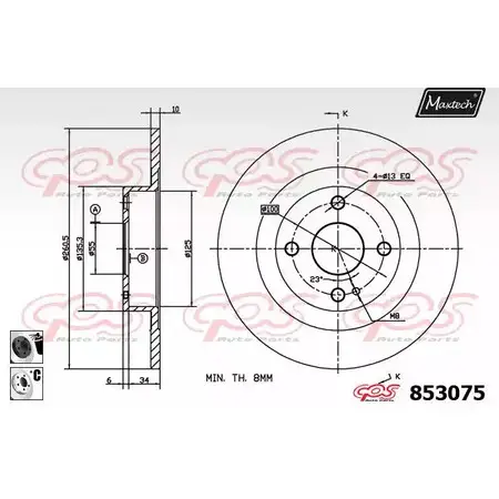 Тормозной диск MAXTECH 853075.6060 85307 5 UWX7A 4326502