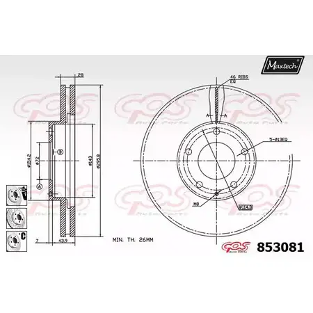 Тормозной диск MAXTECH 85308 1 OXBFRT9 853081.6880 4326523 изображение 0