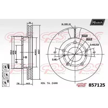 Тормозной диск MAXTECH 4327056 6TFFCD 85 7125 857125.6880