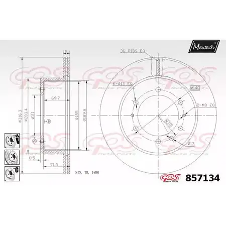 Тормозной диск MAXTECH 85713 4 4VUQBNU 857134.6880 4327076 изображение 0