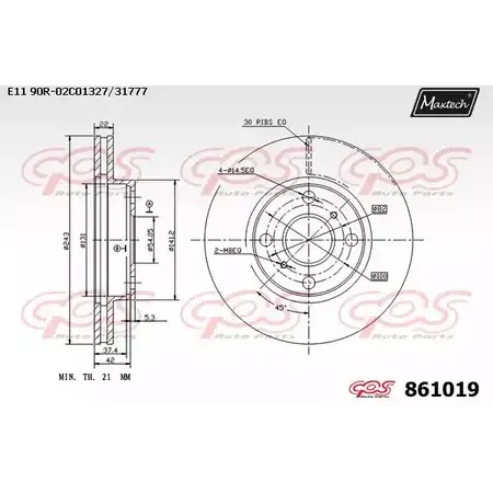 Тормозной диск MAXTECH 4327199 861019.0000 JNYOE1 861 019 изображение 0