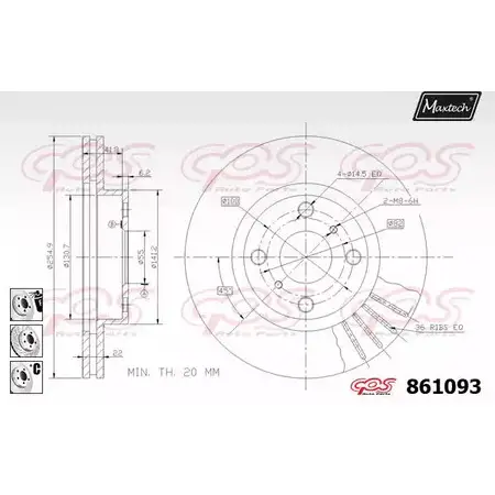 Тормозной диск MAXTECH 86 1093 861093.6880 HL1MU8 4327313