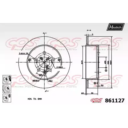 Тормозной диск MAXTECH 4327385 861127.6880 86 1127 AUFTCW