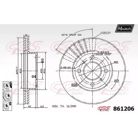 Тормозной диск MAXTECH 861206.6980 HQO36D 861 206 4327434 изображение 0