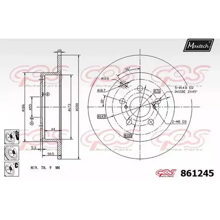 Тормозной диск MAXTECH 4327538 LF4PS 86 1245 861245.6980