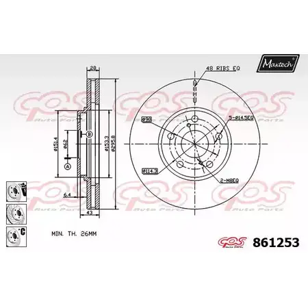 Тормозной диск MAXTECH 861253.6880 2PRGL 4327565 8612 53 изображение 0