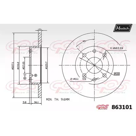 Тормозной диск MAXTECH 863101.0000 86310 1 4327769 4TT9BV2
