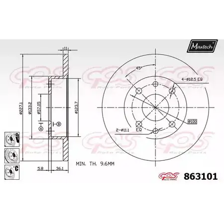 Тормозной диск MAXTECH 863101.6880 NXL1A 4327771 8631 01 изображение 0