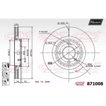 Тормозной диск MAXTECH HM0TTQ 8 71008 4328273 871008.6880 изображение 0