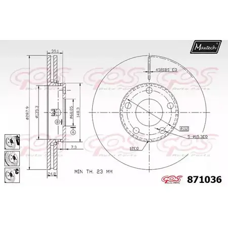 Тормозной диск MAXTECH 871036.6880 J5J6PL 4328309 8 71036 изображение 0