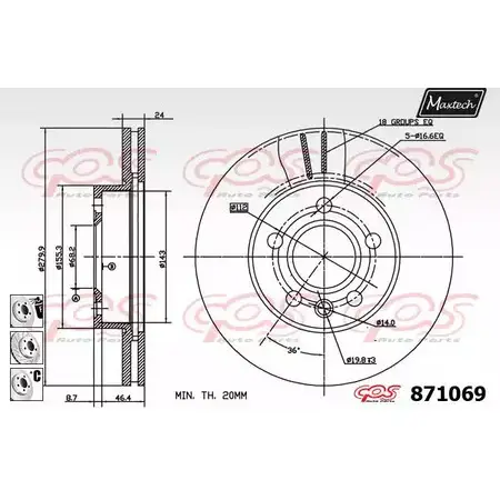 Тормозной диск MAXTECH 87 1069 871069.6880 HWUM7 4328401 изображение 0