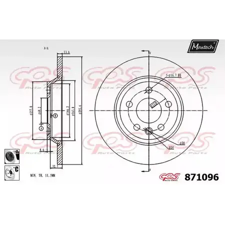 Тормозной диск MAXTECH 4328508 871 096 871096.6060 CPQVL изображение 0