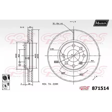 Тормозной диск MAXTECH 871 514 Y2GAYT7 871514.6060 4328733