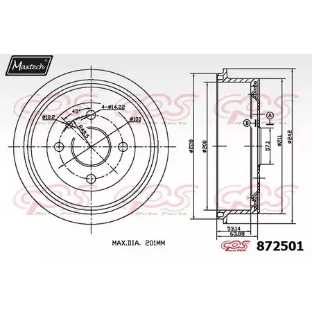Тормозной барабан MAXTECH 2SZJ94 872 501 4328897 872501.0000