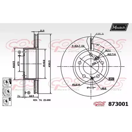 Тормозной диск MAXTECH 873001.6880 87 3001 4328906 K34AUKJ изображение 0